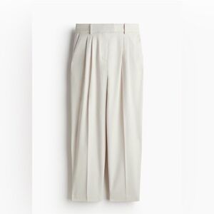 H&M Ankle-Length High Waist Woven Pants in Light Beige